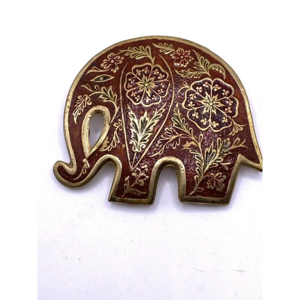 Vintage Brass Elephant Belt Buckle With Floral Design 1970's‎